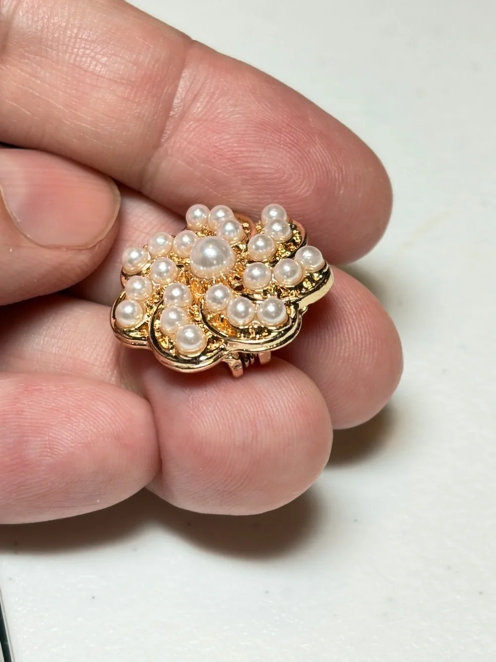 Elegant Gold & Pearl Swirl Brooch.